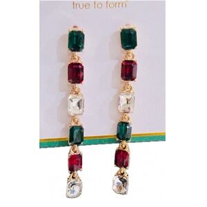 NWT ⚜️♥️⚜️ True to Form Red, Green, Clear Stones Holiday Dangle Earrings